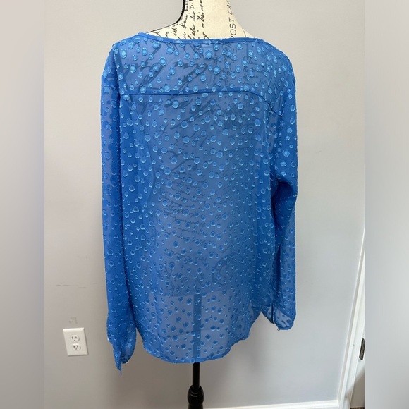 J.Crew Factory Women's Blue  Chiffon Peasant Blouse Clip-Dot Keyhole  🌟 - Picture 6 of 13